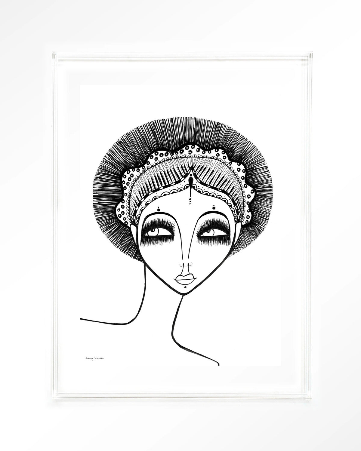 Leyla – zwart-wit lijntekening van een vrouw – Art print – Acryl doorzichtig