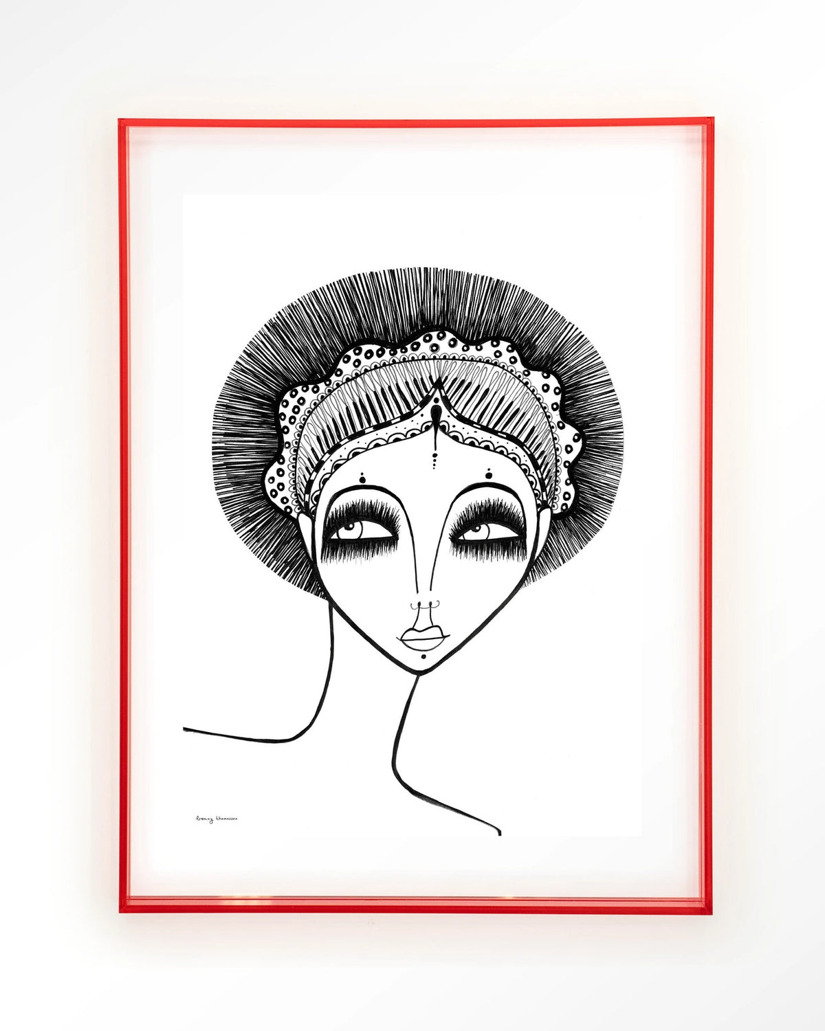 Leyla – zwart-wit lijntekening van een vrouw – Art print – Acryl roze