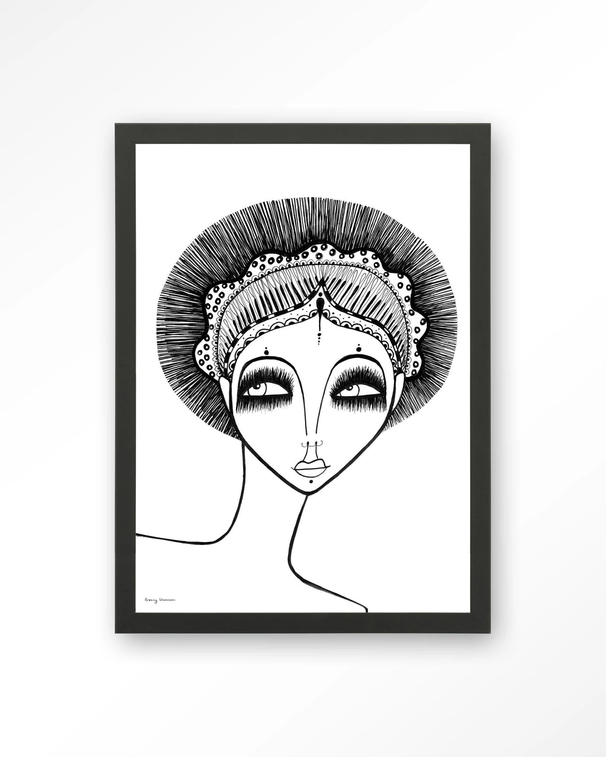 Leyla – zwart-wit lijntekening van een vrouw – Art print – Hout zwart