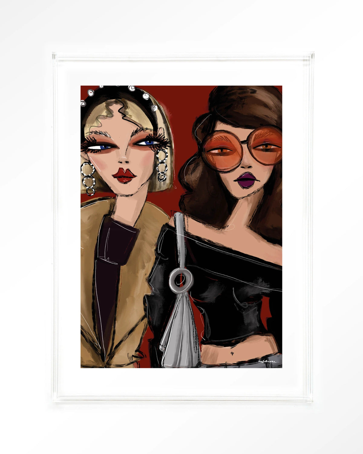 Fall Friends – twee modieuze vrouwen illustratie – Art print – Acryl doorzichtig