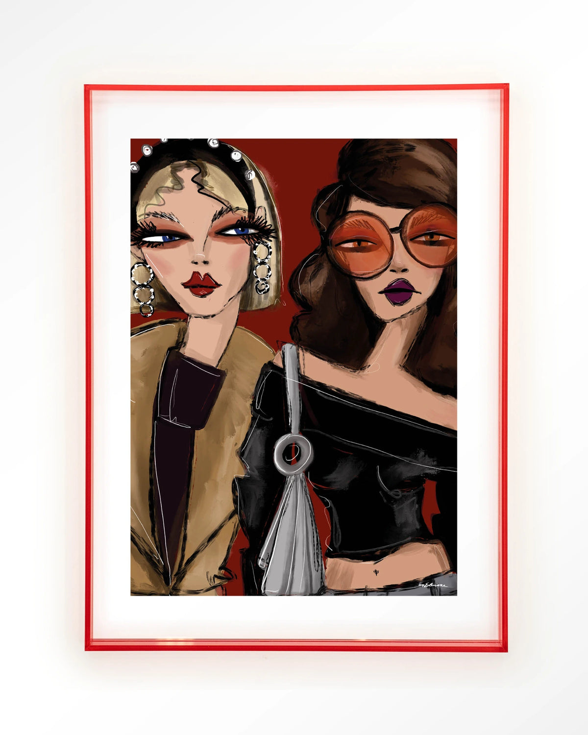 Fall Friends – twee modieuze vrouwen illustratie – Art print – Acryl roze