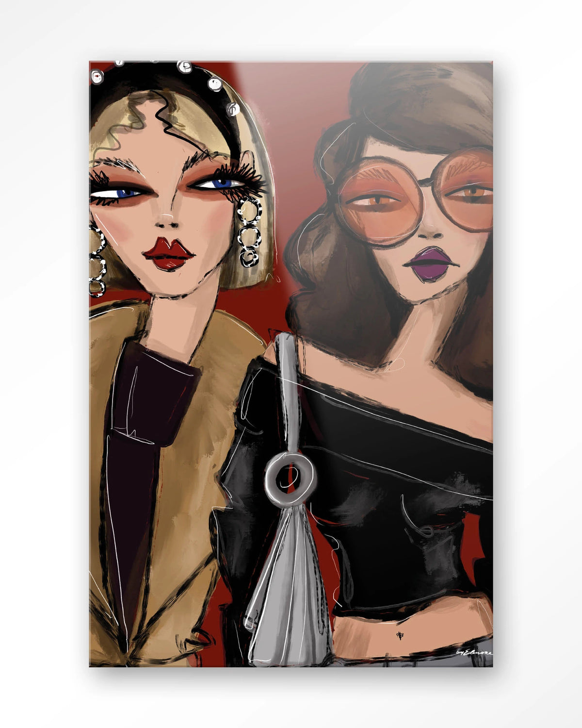 Fall Friends – twee modieuze vrouwen illustratie – Glas – Blinde montage