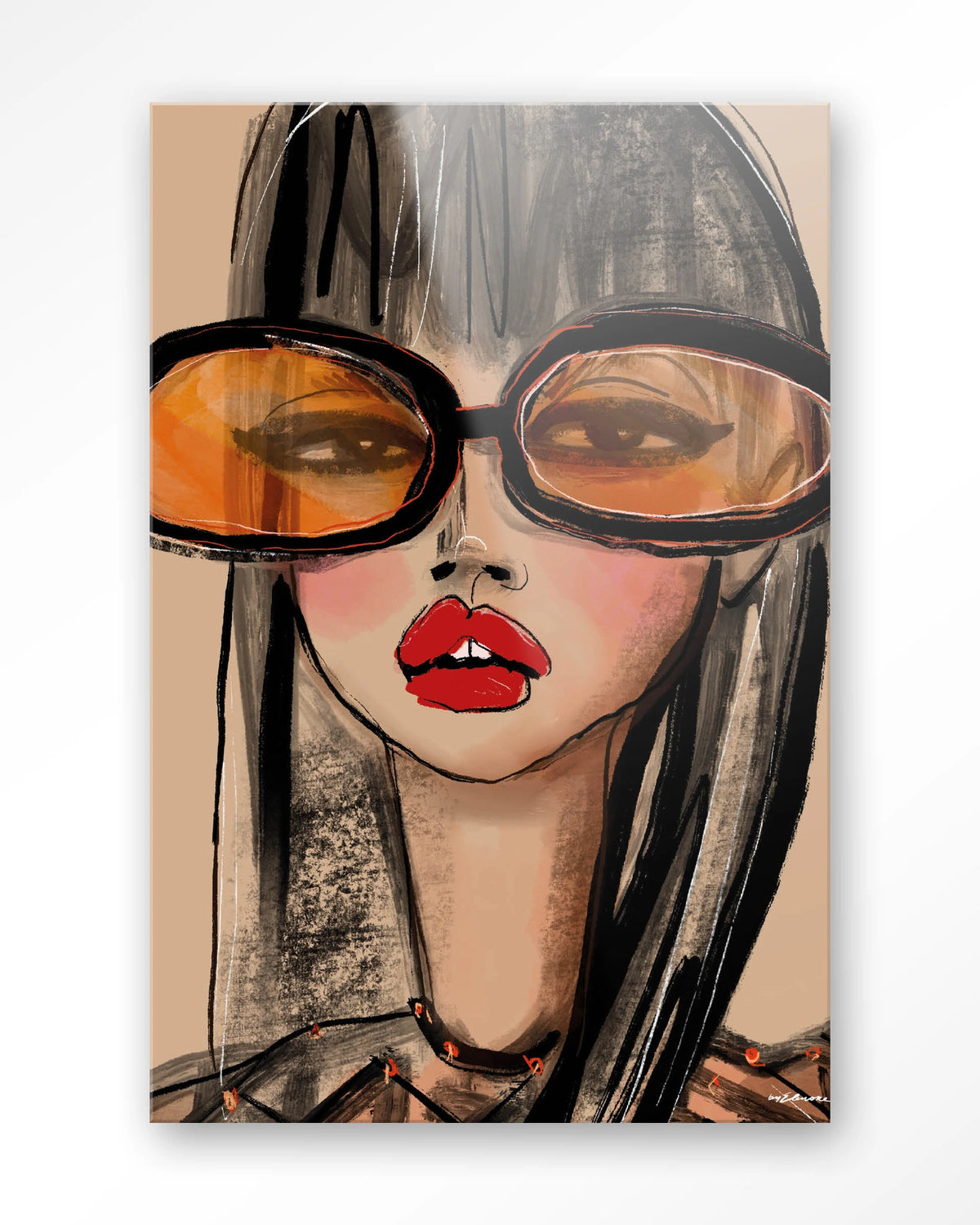 Sunny Orange – vrouw met oranje zonnebril – Glas – Blinde montage