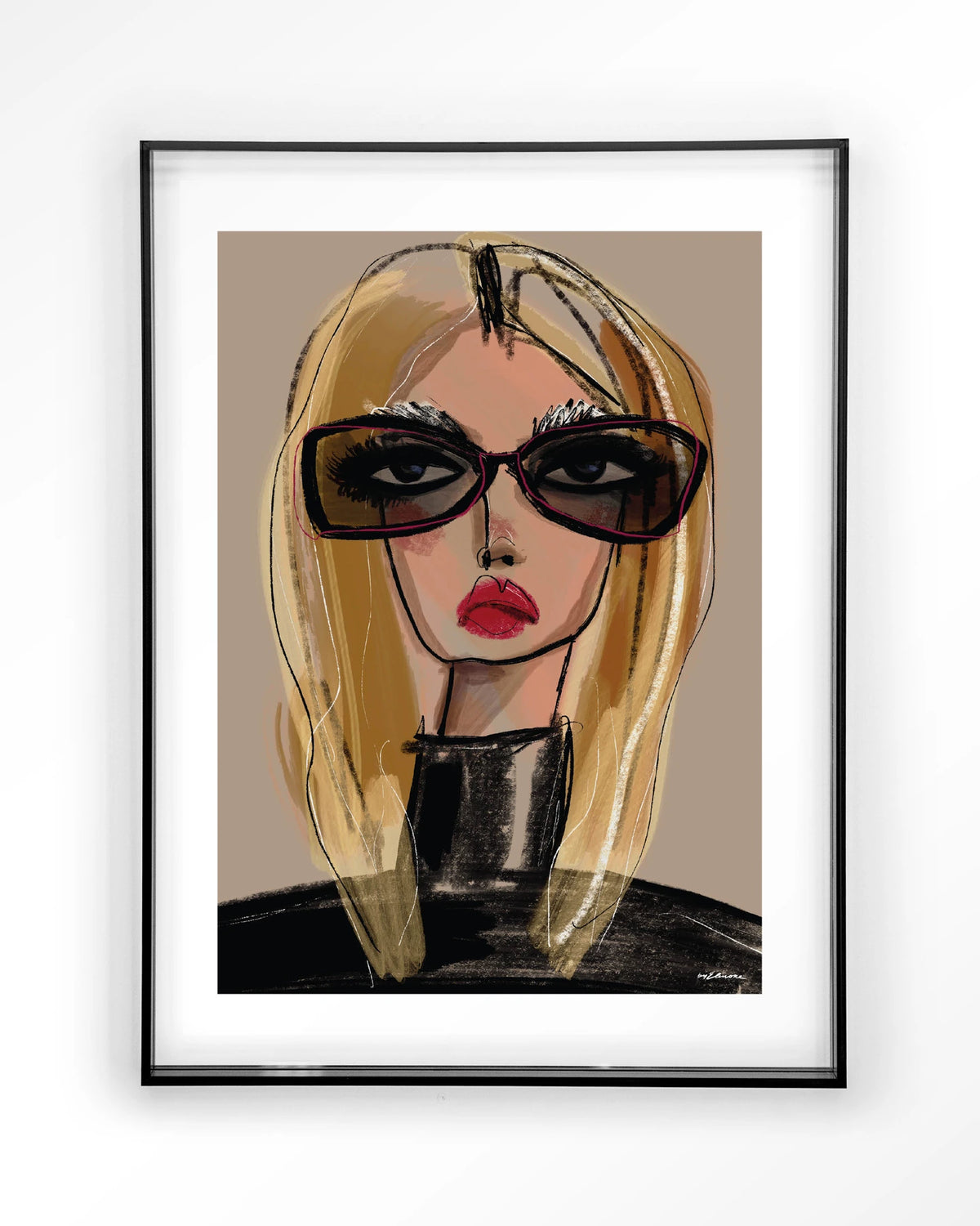 She Knows – vrouw met zonnebril in schets – Art print – Acryl zwart