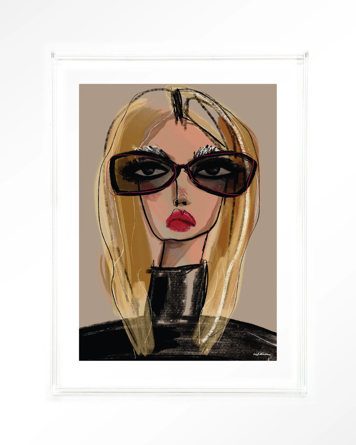 She Knows – vrouw met zonnebril in schets – Art print – Acryl doorzichtig