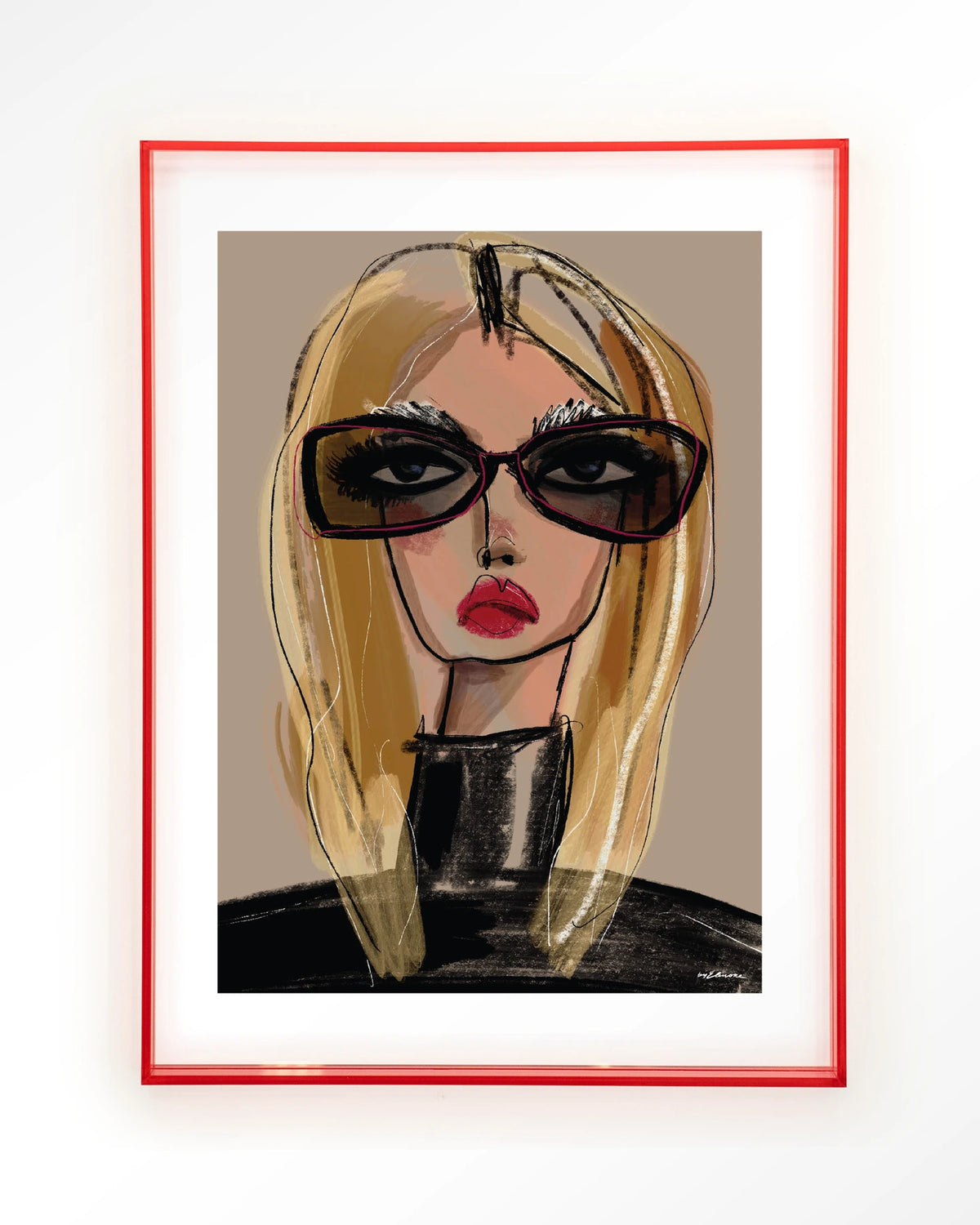 She Knows – vrouw met zonnebril in schets – Art print – Acryl roze