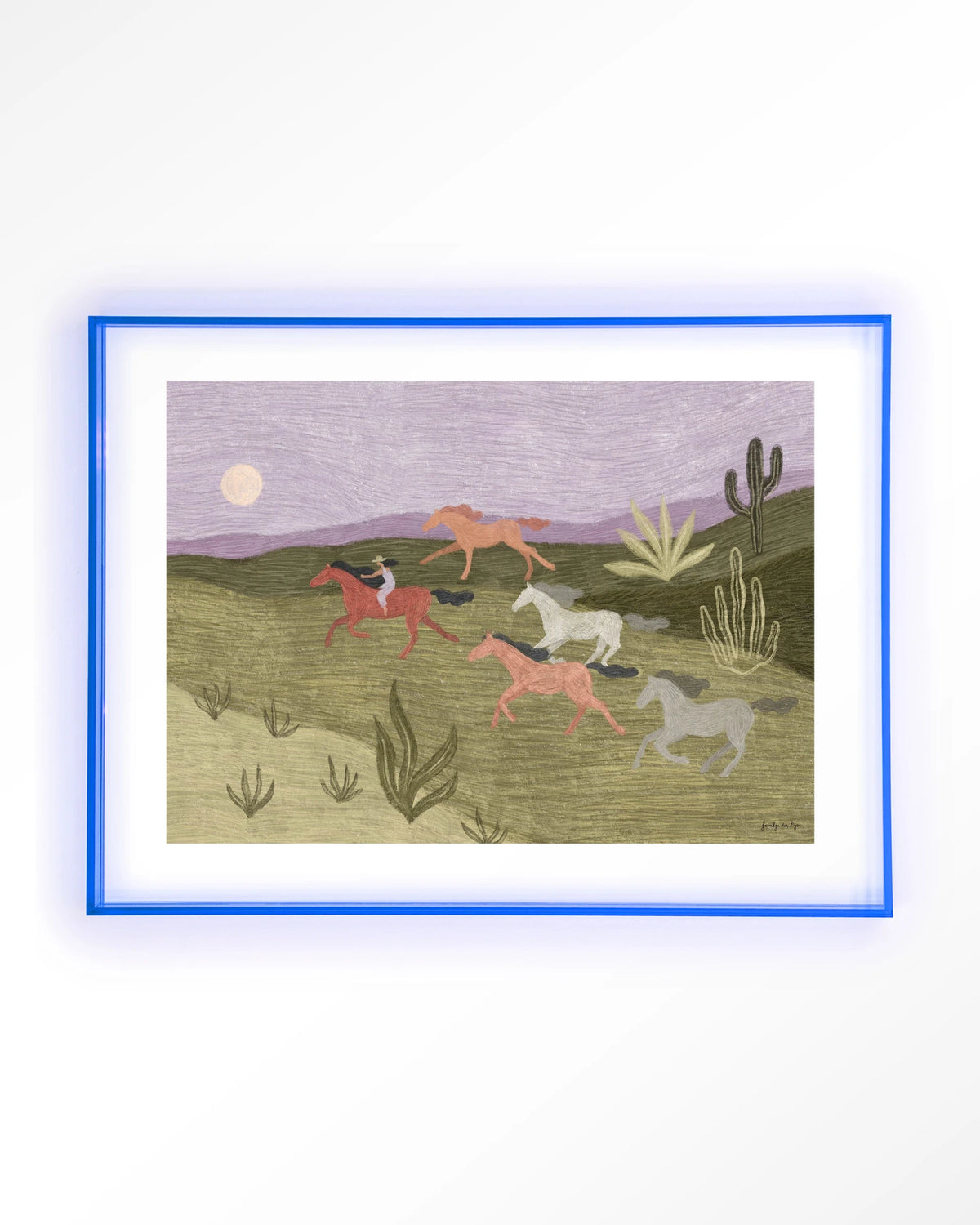 Running Horses – rennende paarden in woestijn – Art print – Acryl lichtblauw