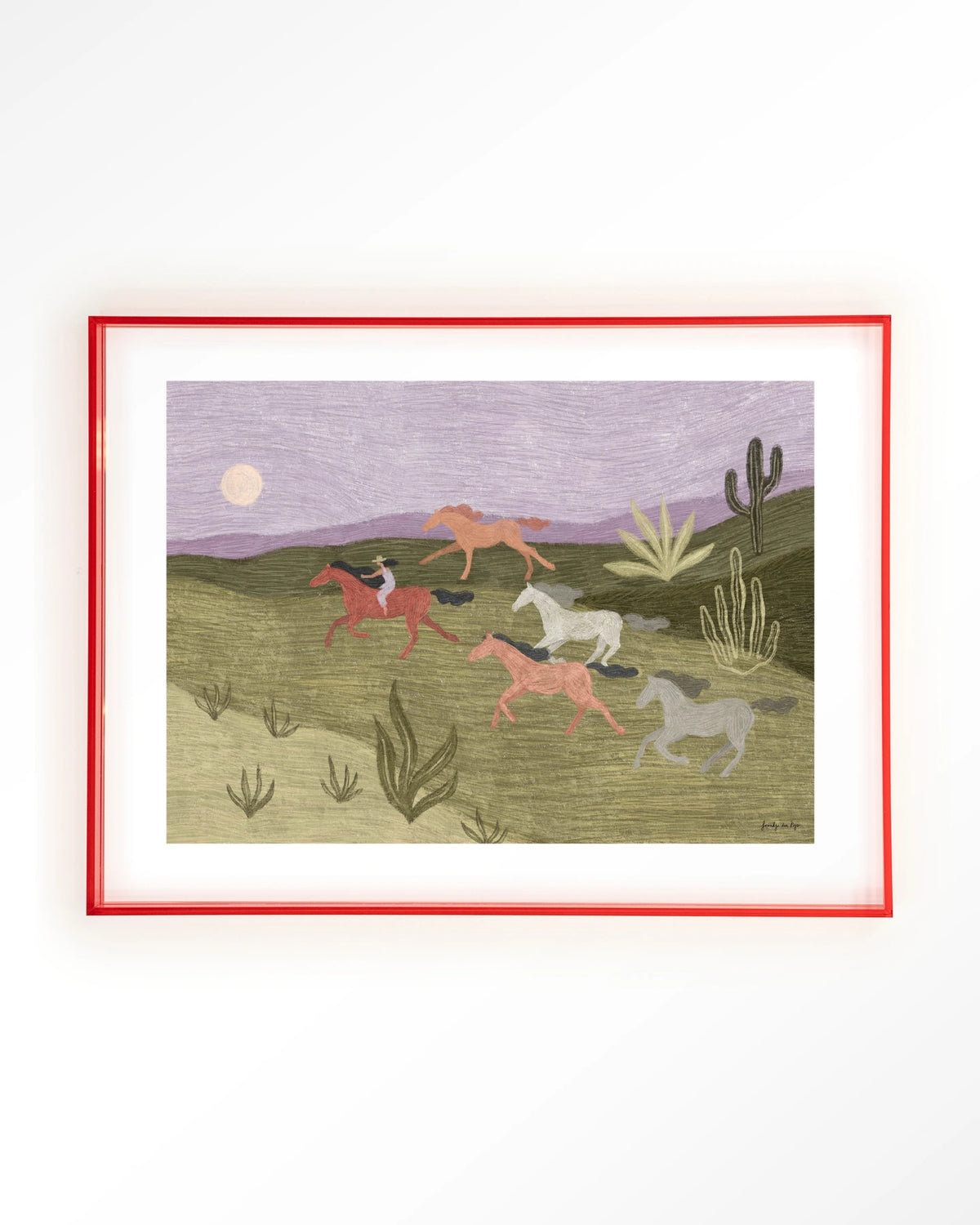 Running Horses – rennende paarden in woestijn – Art print – Acryl roze