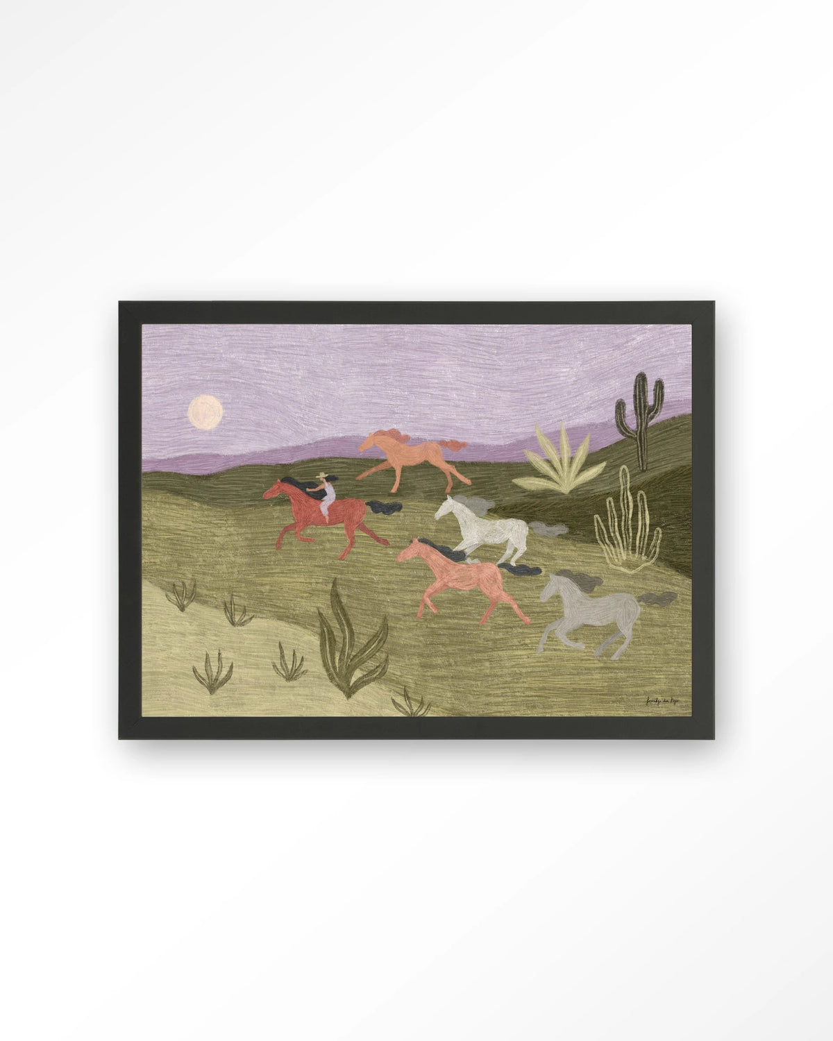 Running Horses – rennende paarden in woestijn – Art print – Hout zwart