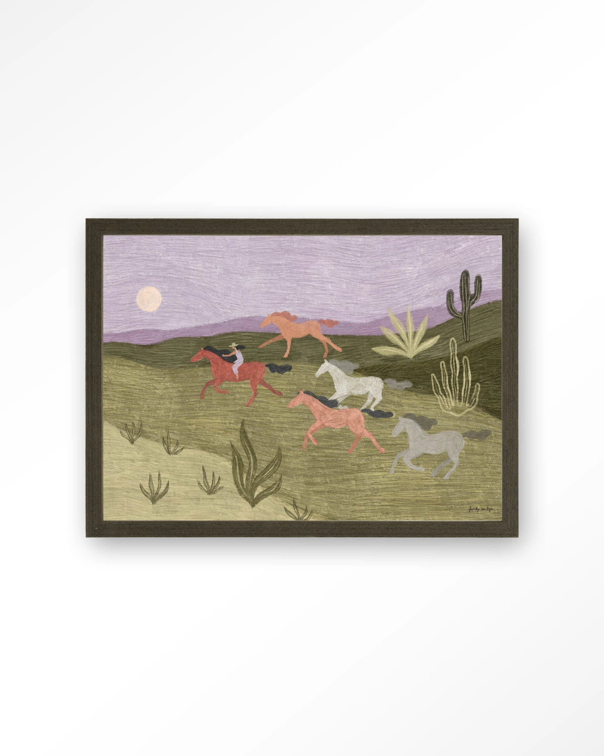 Running Horses – rennende paarden in woestijn – Art print – Hout donkerbruin