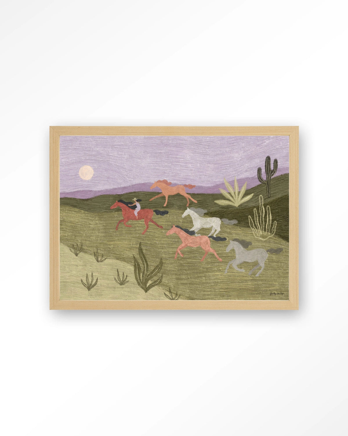 Running Horses – rennende paarden in woestijn – Art print – Hout naturel