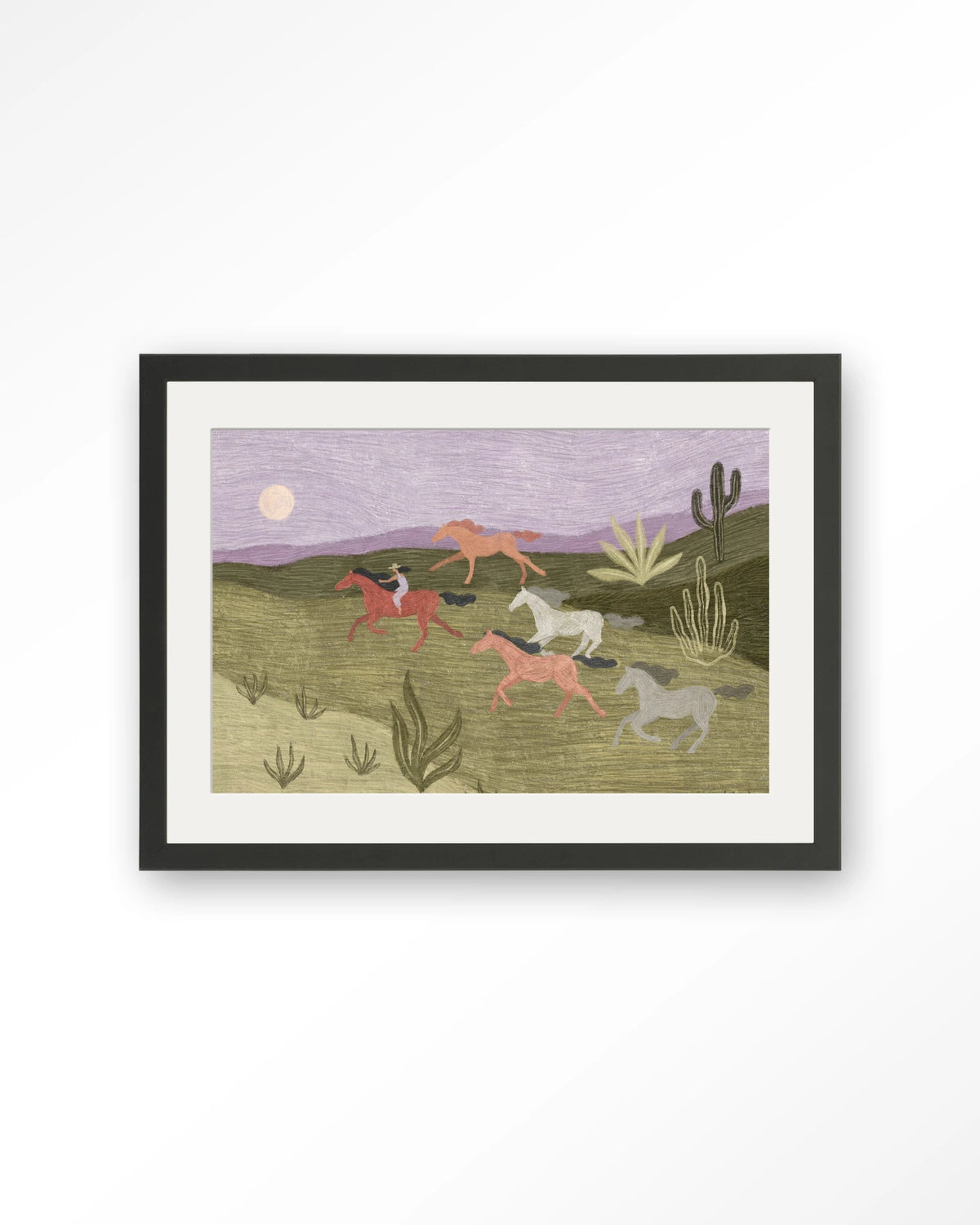 Running Horses – rennende paarden in woestijn – Art print – Hout zwart + passe-partout