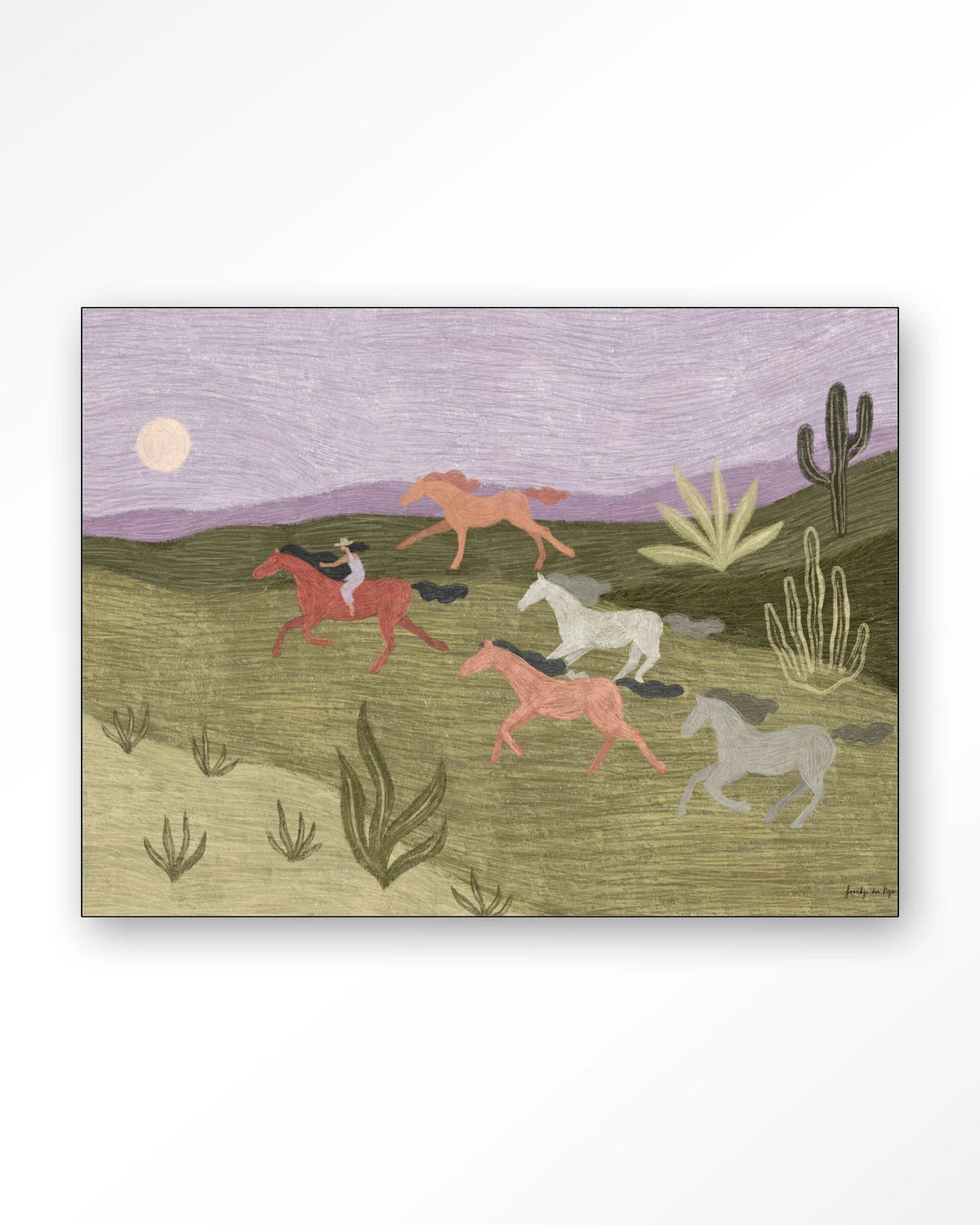 Running Horses – rennende paarden in woestijn – Wandkleed – Frame – zwart