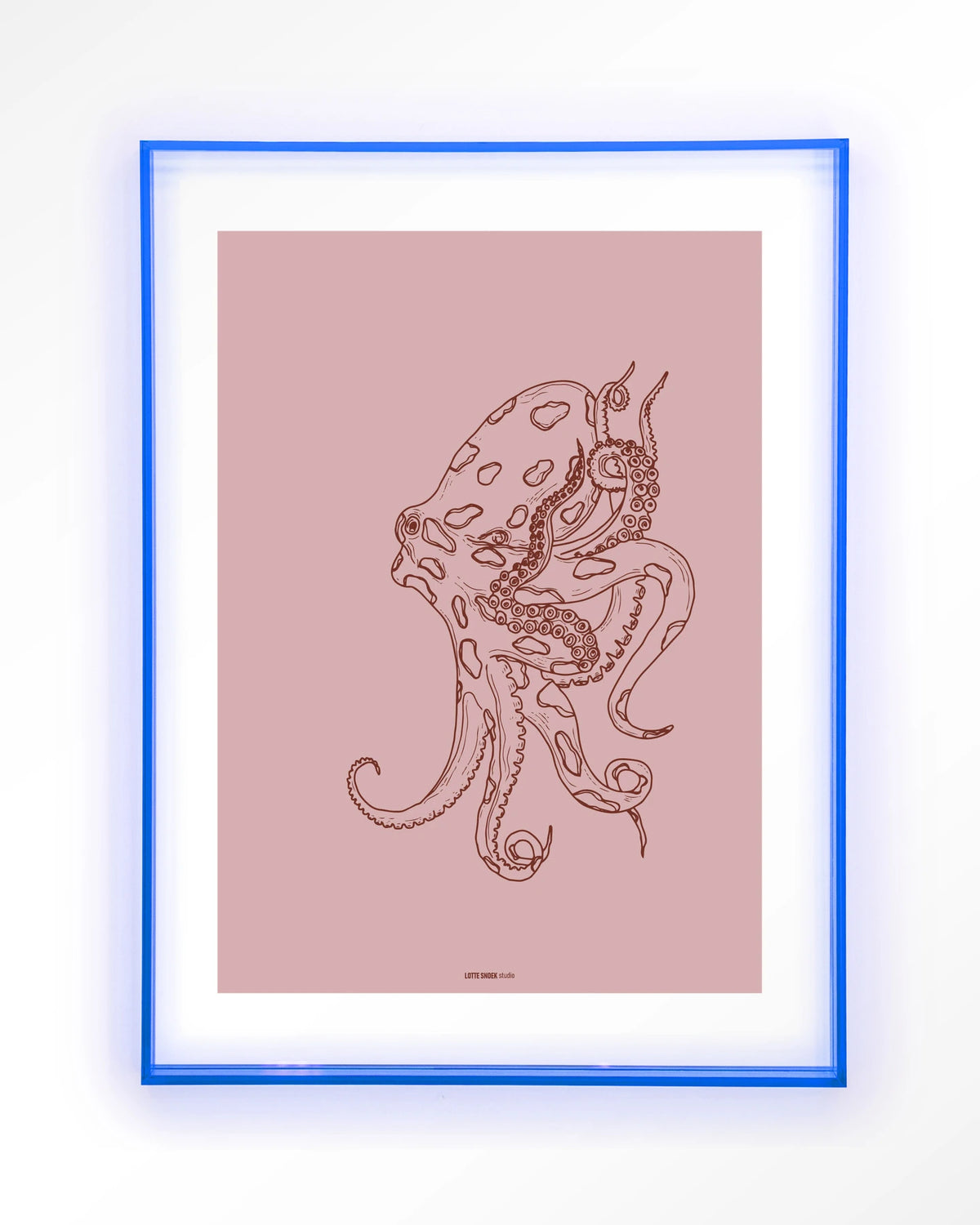 Polypus – octopus in lijntekening – Art print – Acryl lichtblauw