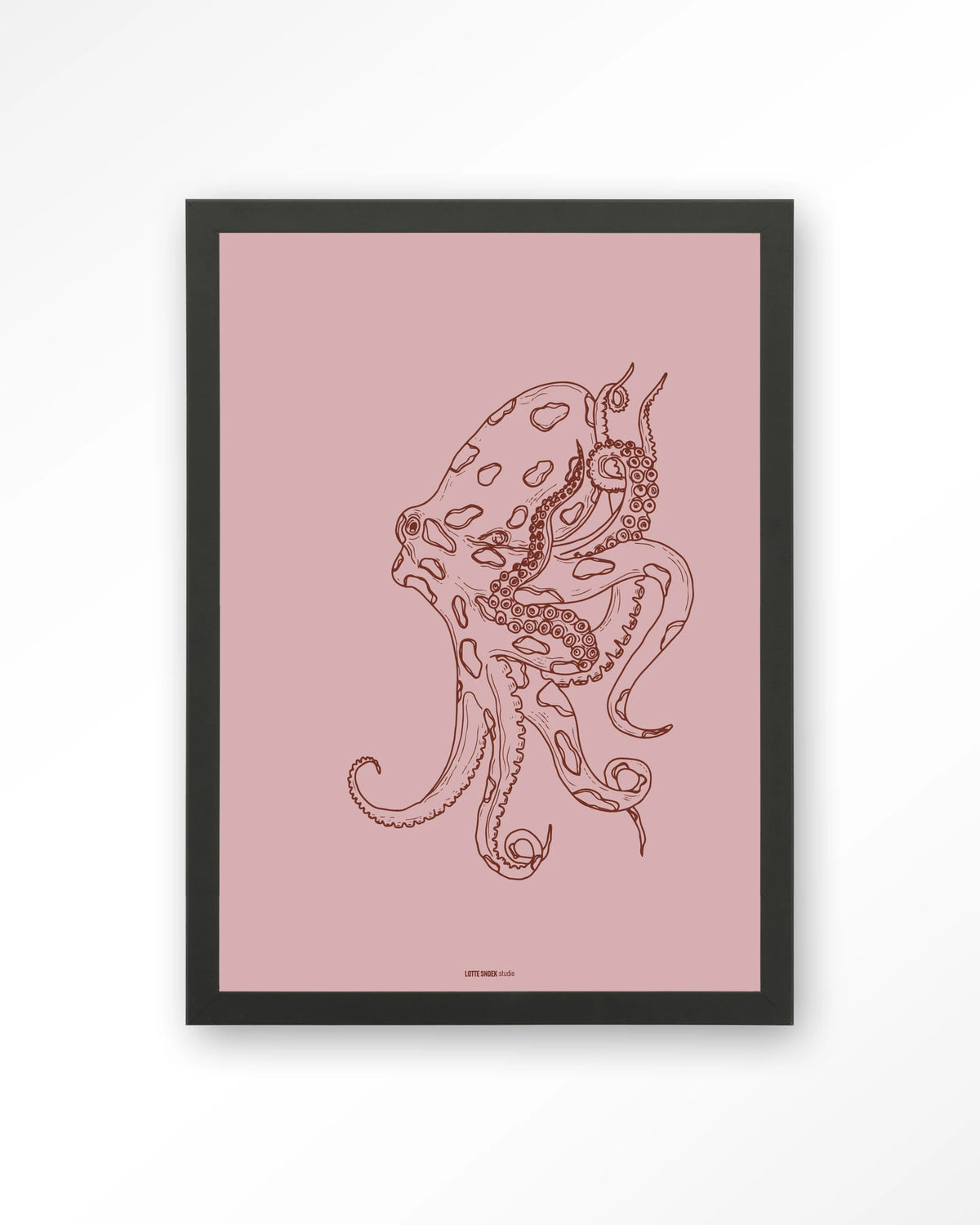 Polypus – octopus in lijntekening – Art print – Hout zwart