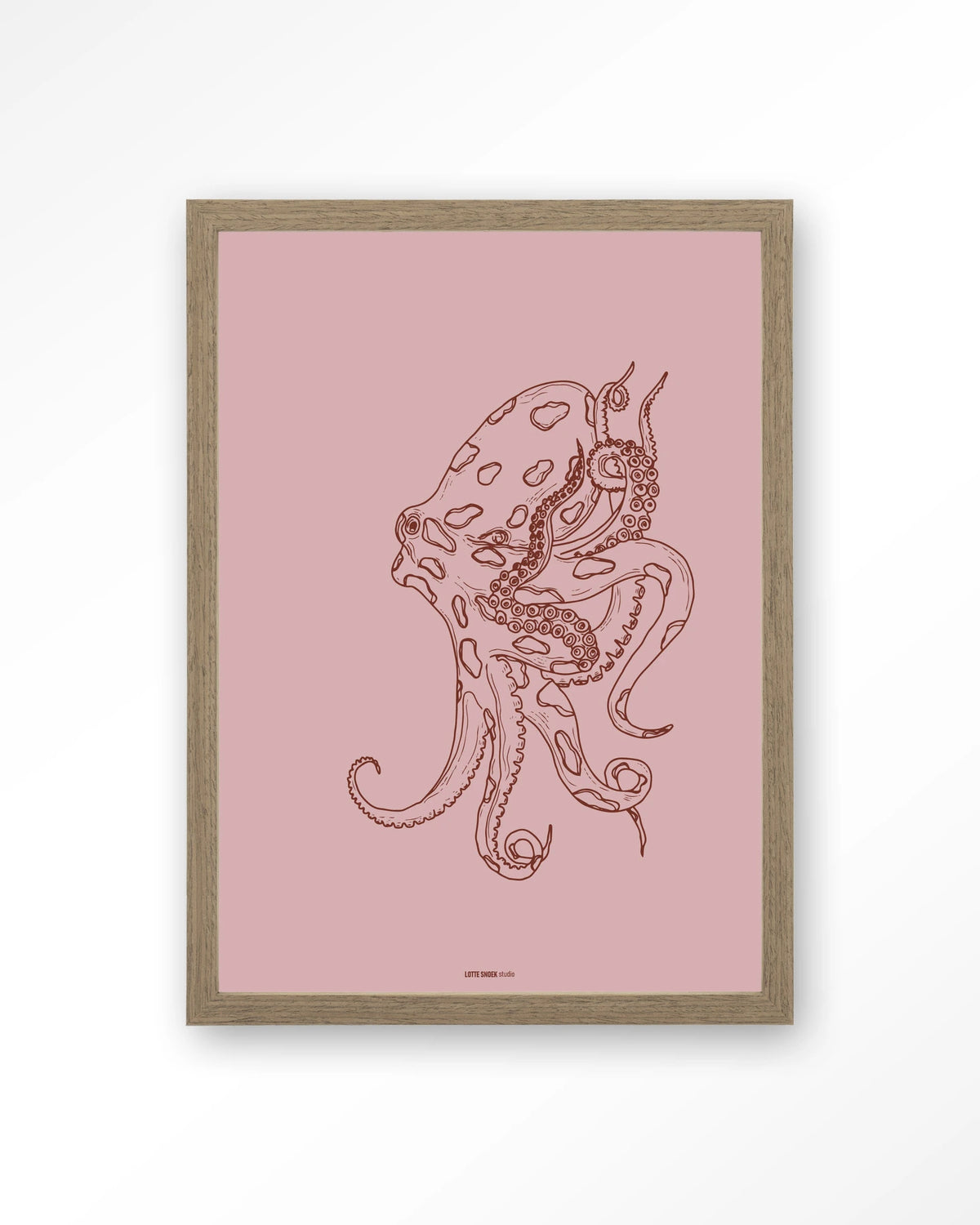 Polypus – octopus in lijntekening – Art print – Hout bruin