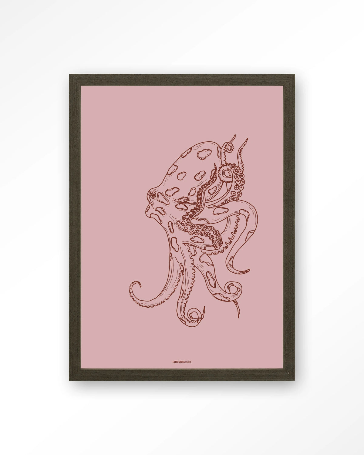 Polypus – octopus in lijntekening – Art print – Hout donkerbruin