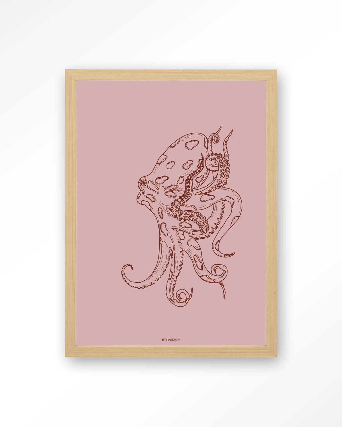 Polypus – octopus in lijntekening – Art print – Hout naturel