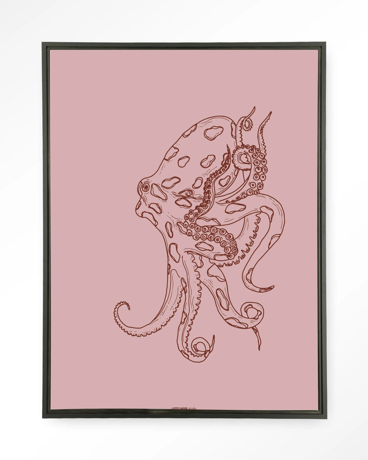 Polypus – octopus in lijntekening – Wandkleed – Floating frame – zwart