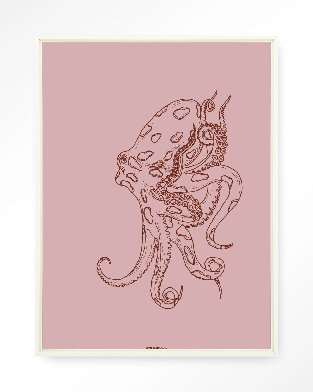 Polypus – octopus in lijntekening – Wandkleed – Floating frame – wit