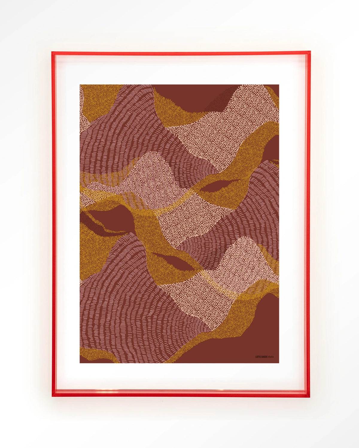 La Ondas – abstract golvend patroon in rood en oker – Art print – Acryl roze