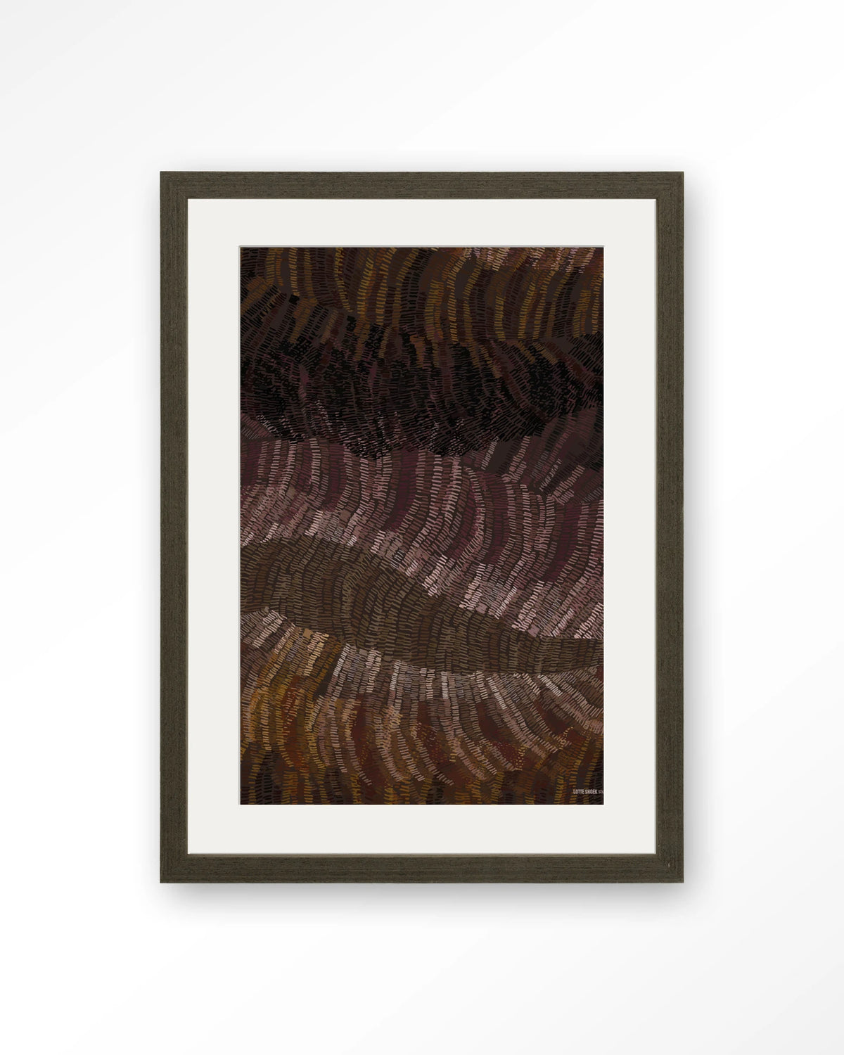 Olanan – abstract structuur in bruintinten – Art print – Hout donkerbruin + passe-partout