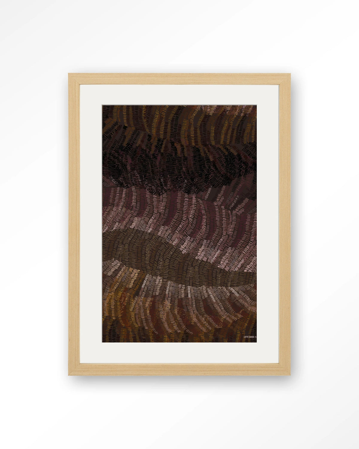 Olanan – abstract structuur in bruintinten – Art print – Hout naturel + passe-partout