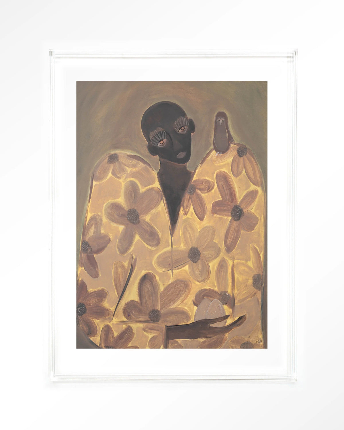 Twins – figuur met bloemenjas en vogel – Art print – Acryl doorzichtig