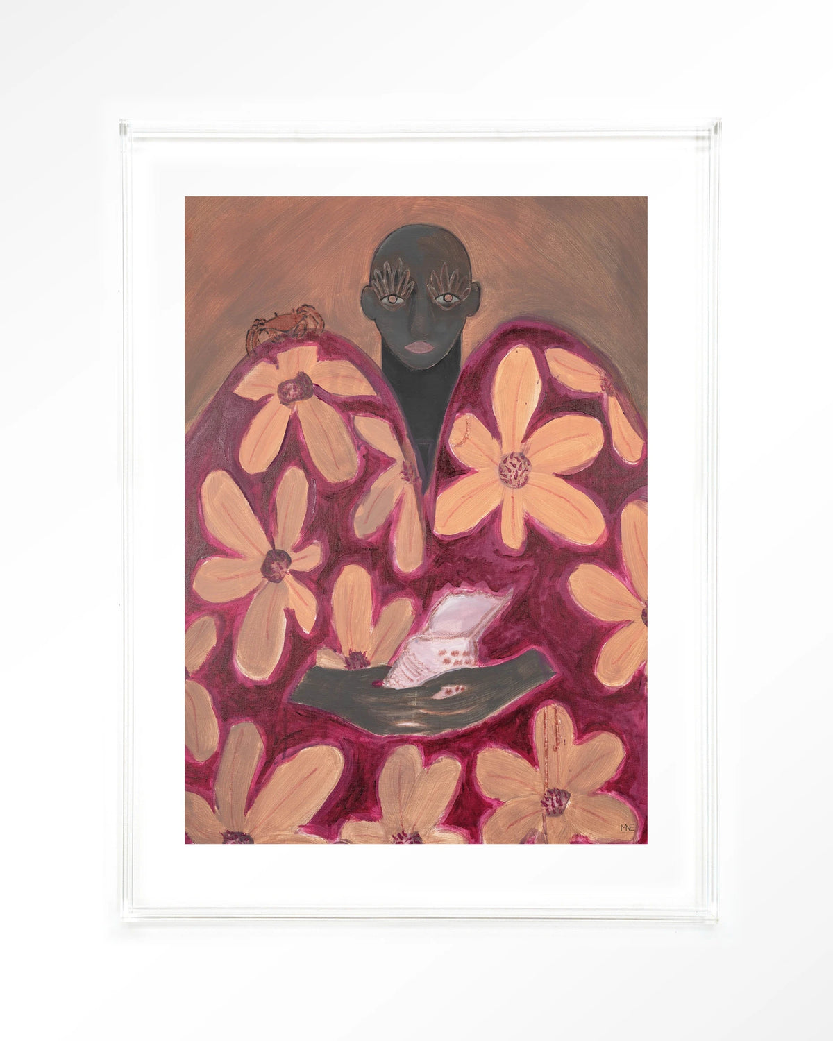 Borrowed Home – figuur met oranje bloemen – Art print – Acryl doorzichtig