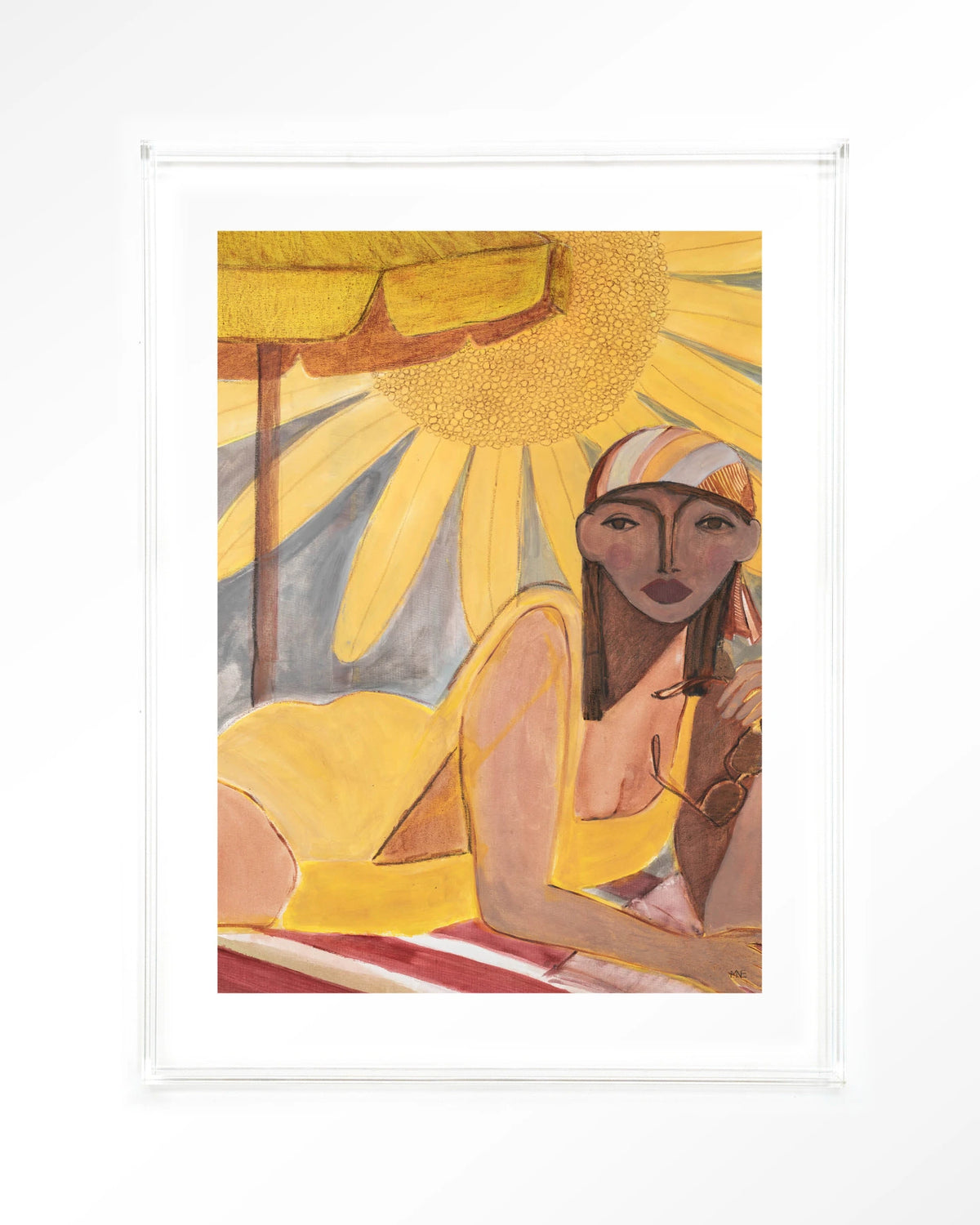 Sunflower Sun – vrouw op strand met zon – Art print – Acryl doorzichtig