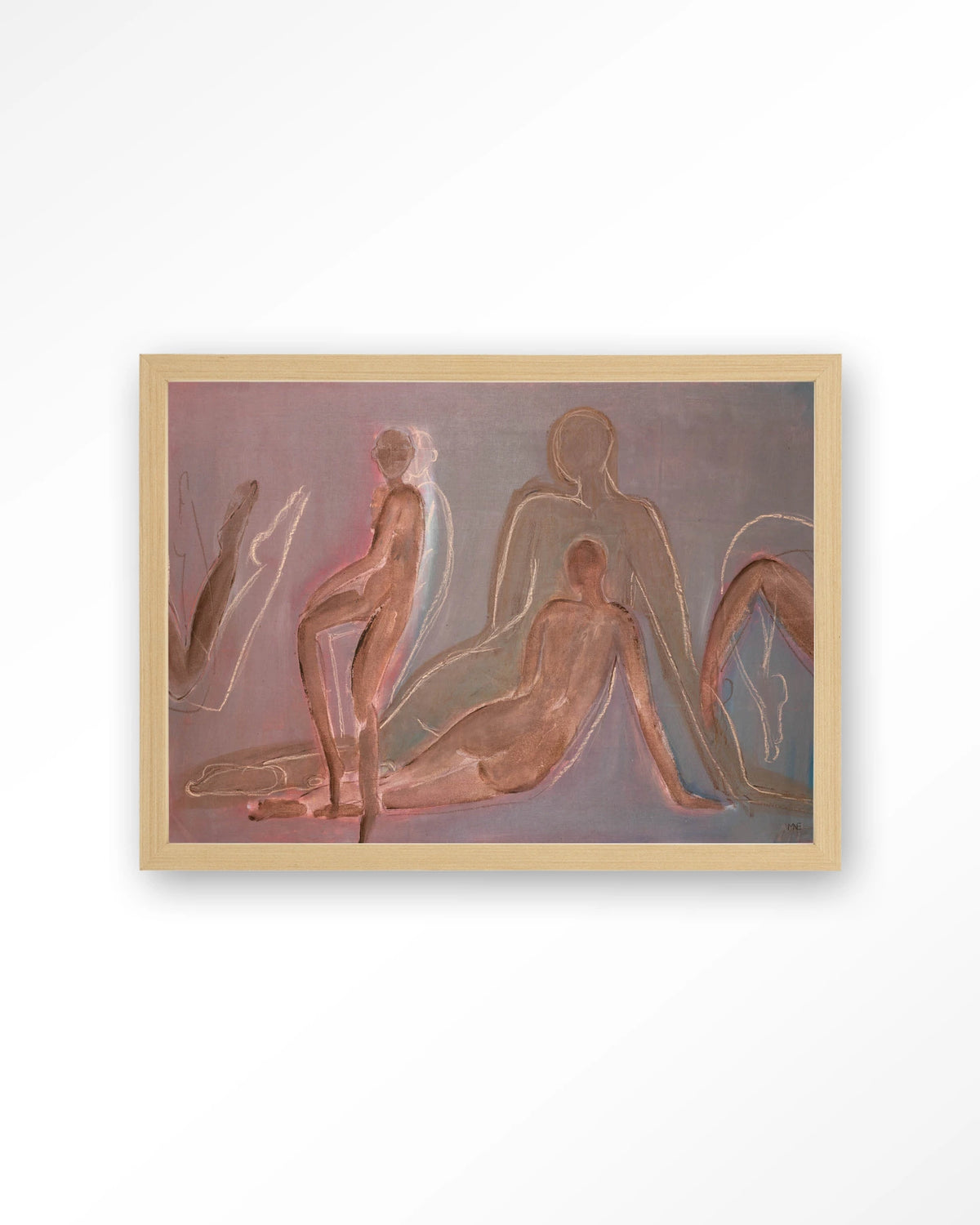 Line of Action Study – figuurstudie van naakten – Art print – Hout naturel