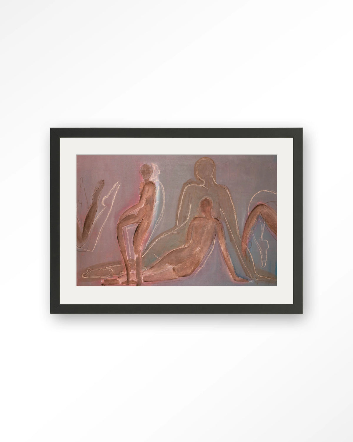 Line of Action Study – figuurstudie van naakten – Art print – Hout zwart + passe-partout