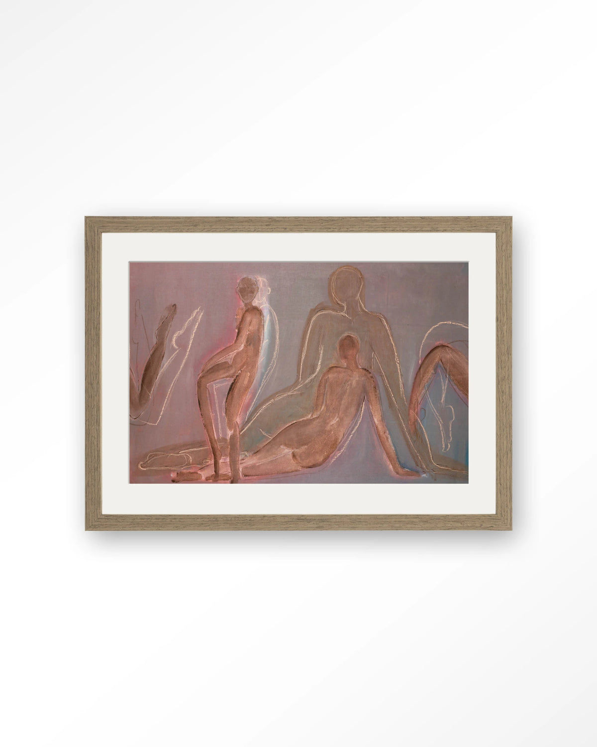 Line of Action Study – figuurstudie van naakten – Art print – Hout bruin + passe-partout