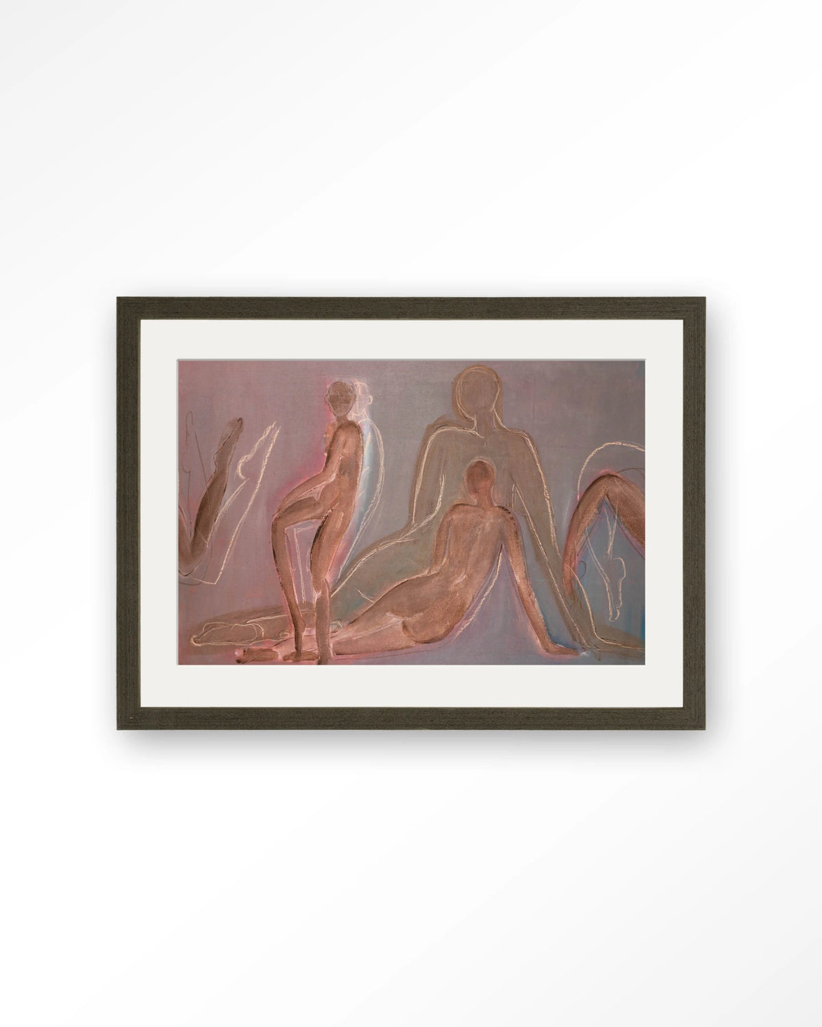 Line of Action Study – figuurstudie van naakten – Art print – Hout donkerbruin + passe-partout