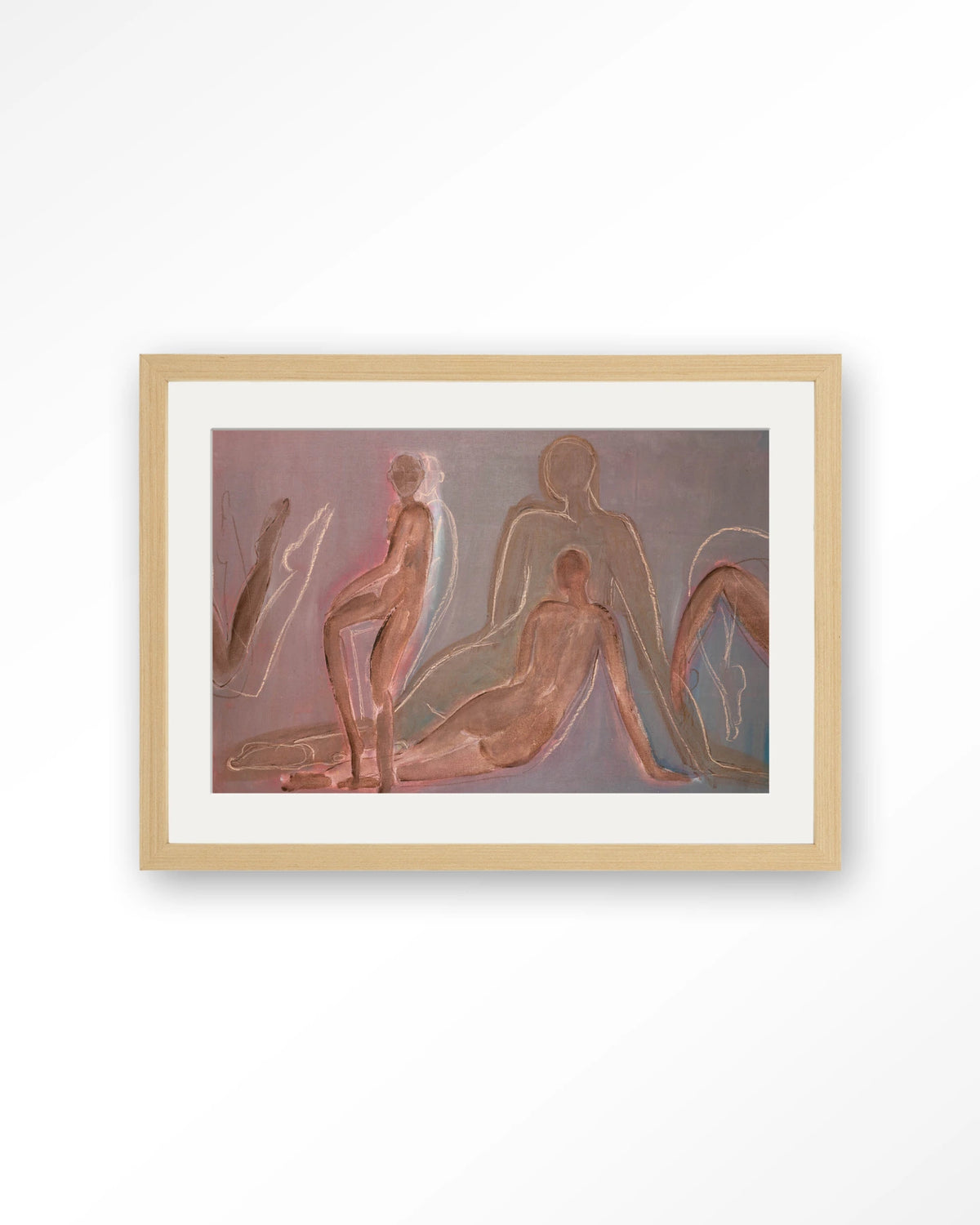 Line of Action Study – figuurstudie van naakten – Art print – Hout naturel + passe-partout