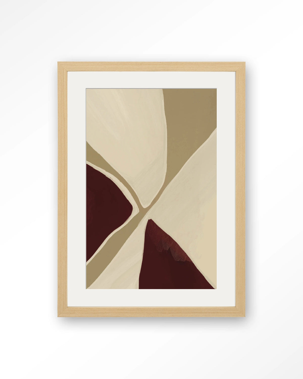 Pandora – abstract in beige en bordeaux – Art print – Hout naturel + passe-partout