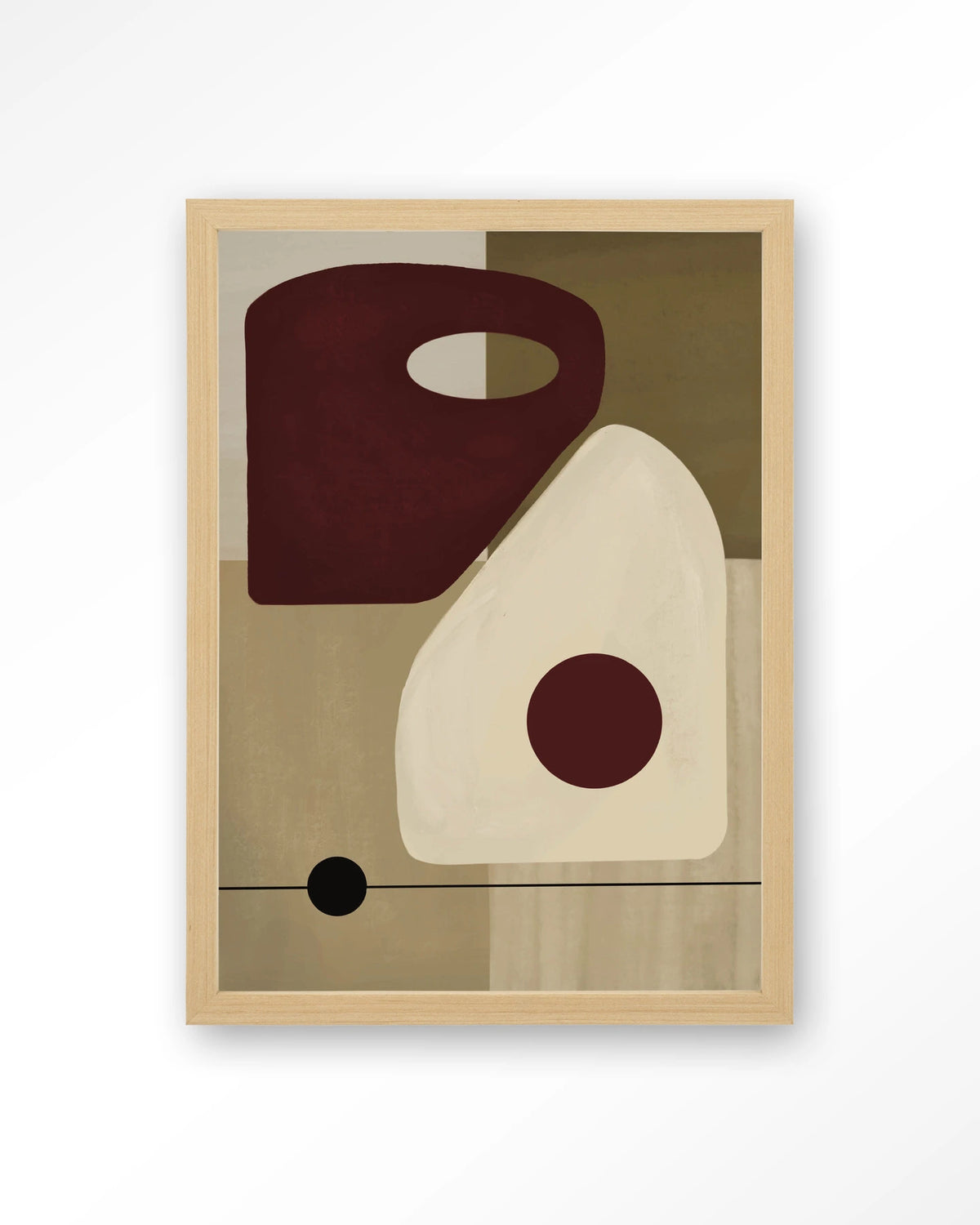 Polished – abstract in beige en bordeaux – Art print – Hout naturel