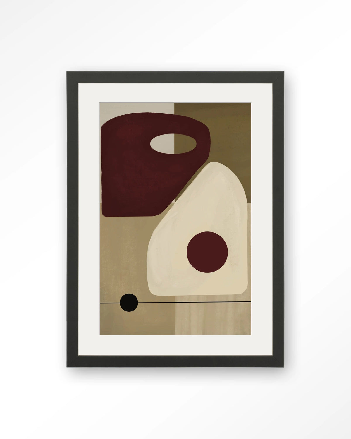 Polished – abstract in beige en bordeaux – Art print – Hout zwart + passe-partout