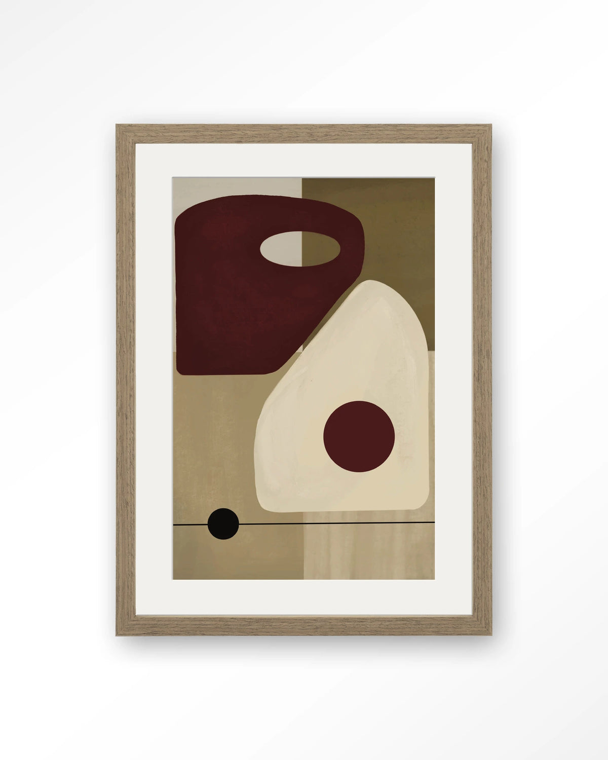 Polished – abstract in beige en bordeaux – Art print – Hout bruin + passe-partout