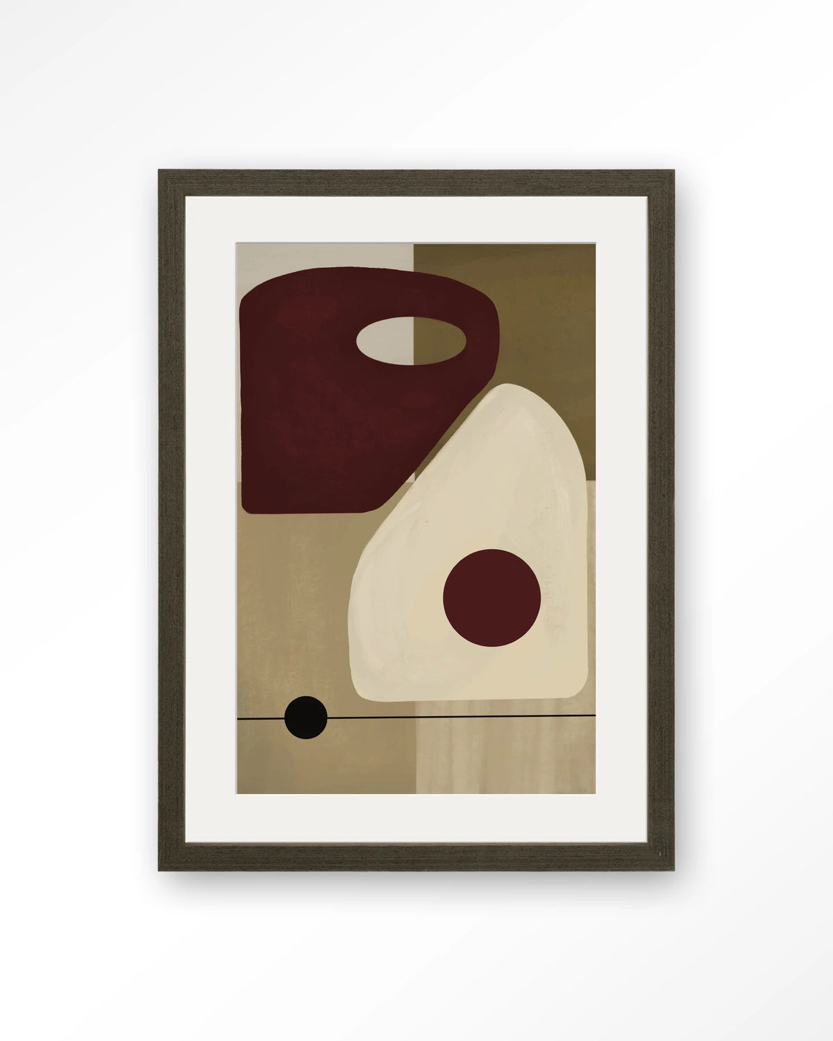 Polished – abstract in beige en bordeaux – Art print – Hout donkerbruin + passe-partout