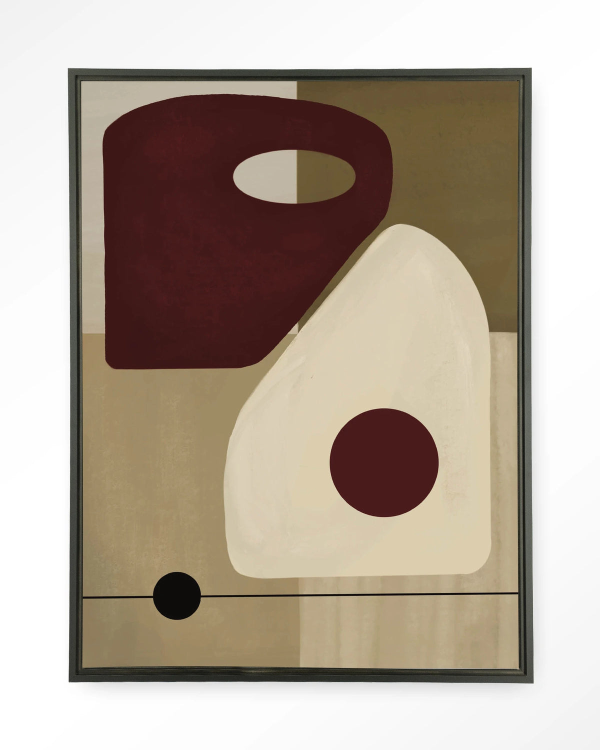 Polished – abstract in beige en bordeaux – Wandkleed – Floating frame – zwart