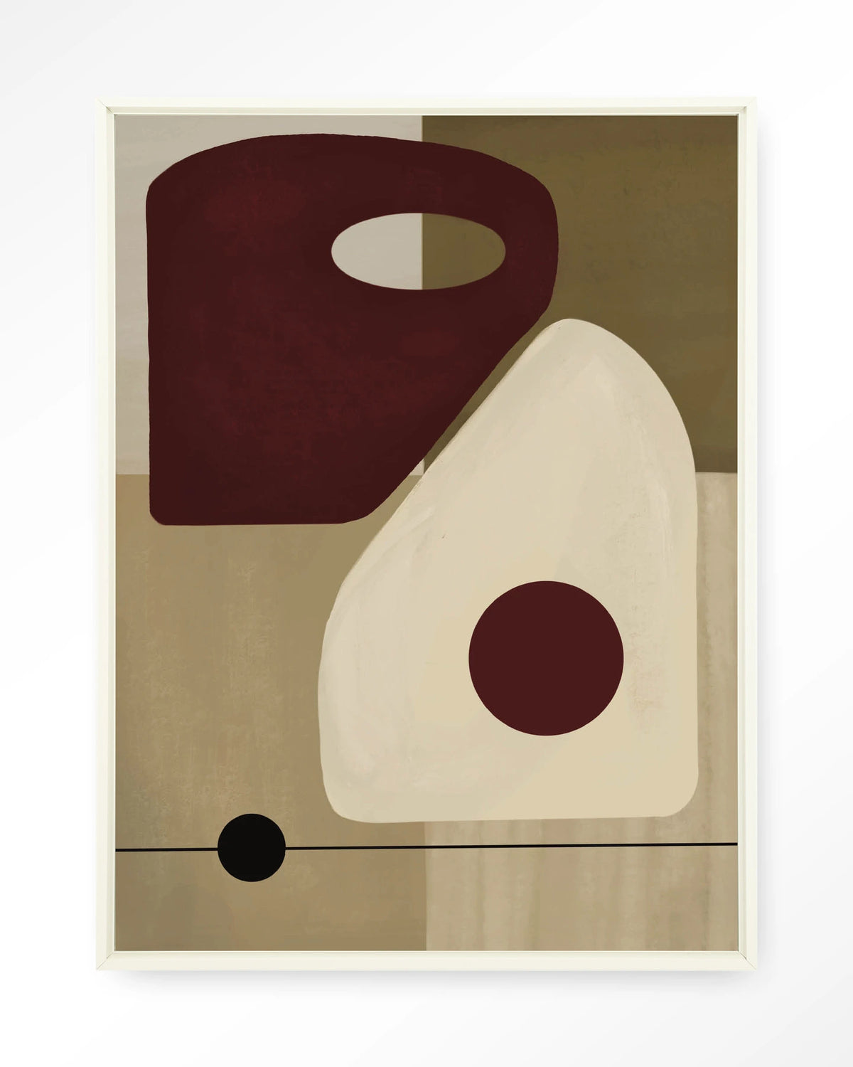 Polished – abstract in beige en bordeaux – Wandkleed – Floating frame – wit