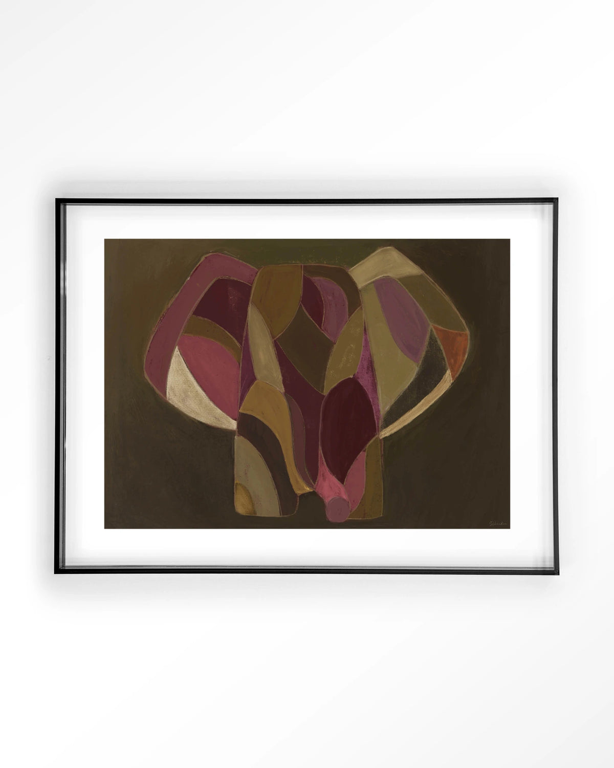 Elefante – abstracte olifant in paars en groen – Art print – Acryl zwart