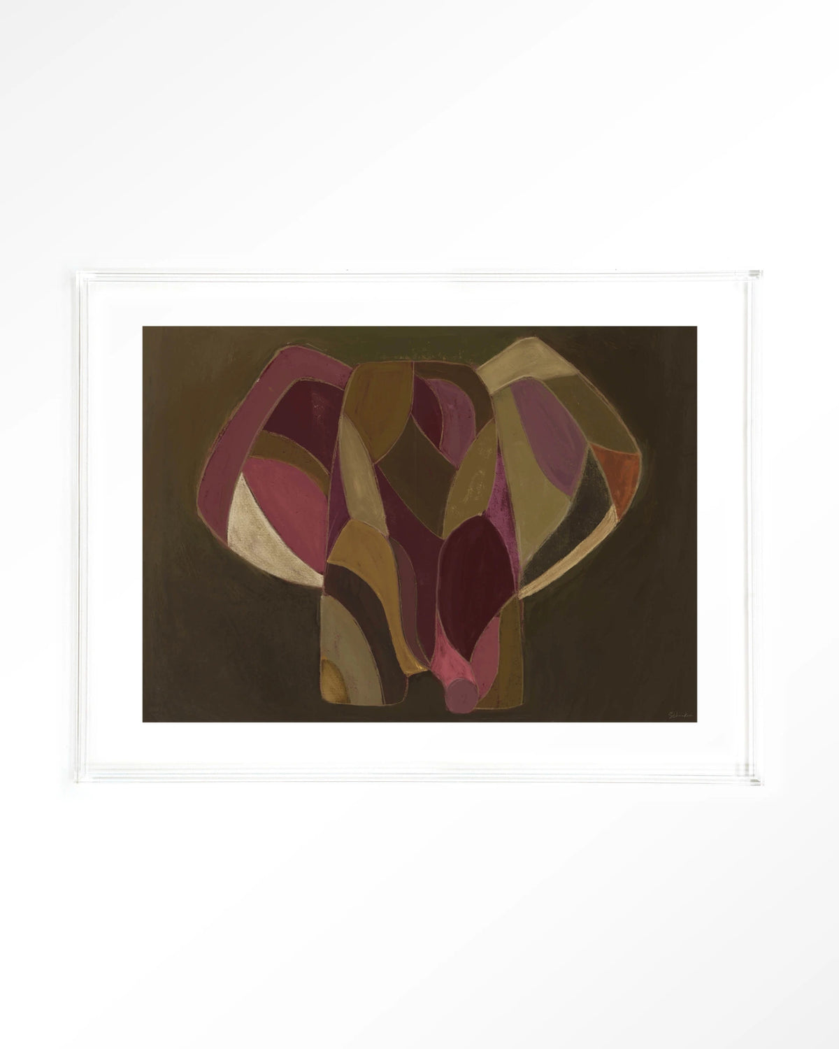 Elefante – abstracte olifant in paars en groen – Art print – Acryl doorzichtig