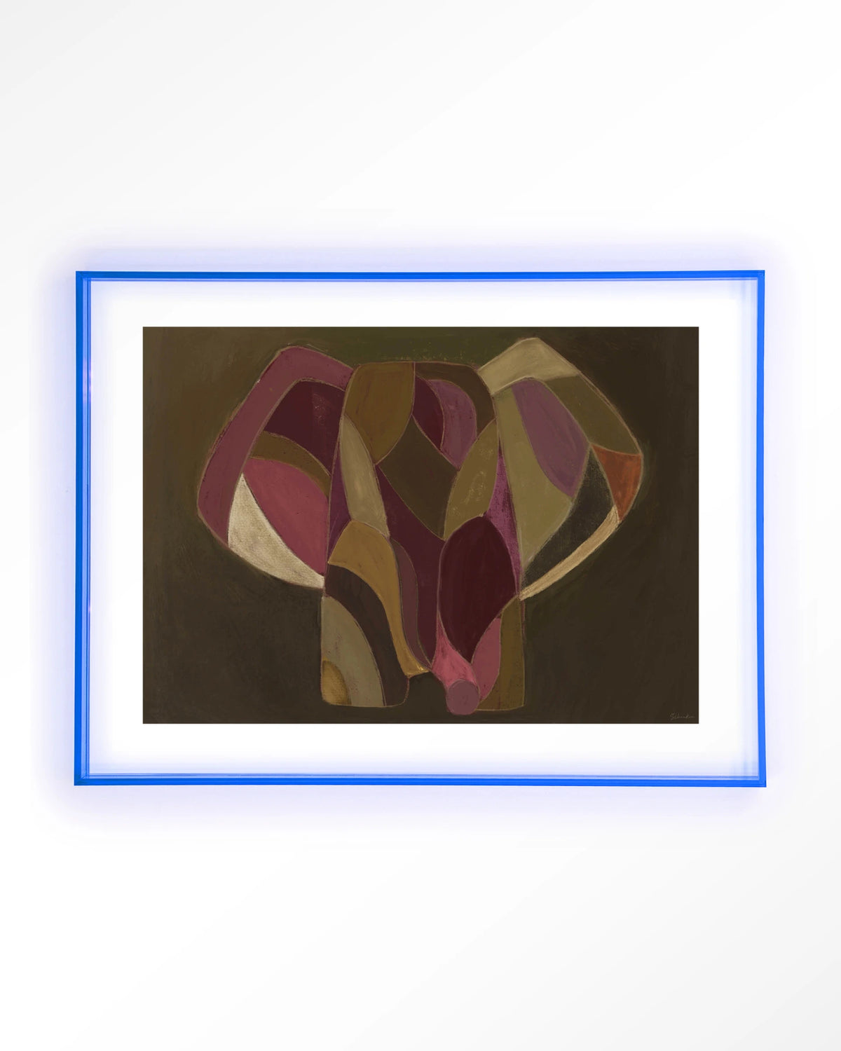 Elefante – abstracte olifant in paars en groen – Art print – Acryl lichtblauw