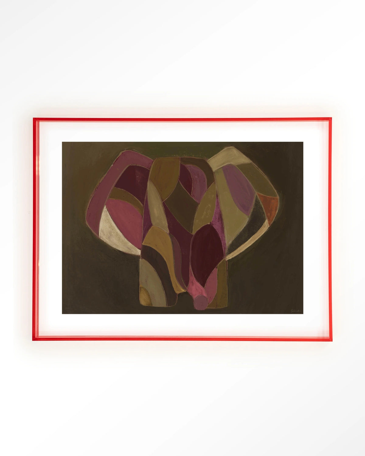 Elefante – abstracte olifant in paars en groen – Art print – Acryl roze