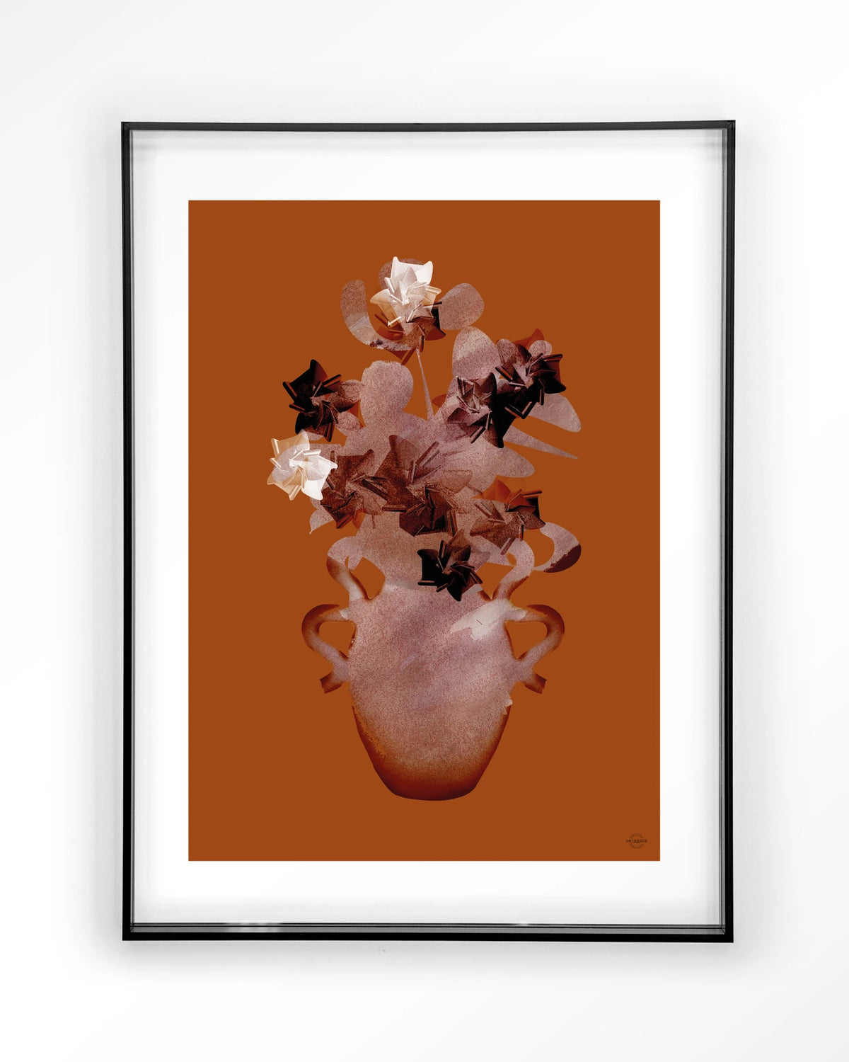 Amphora Flowers – bloemen in terracotta vaas – Art print – Acryl zwart