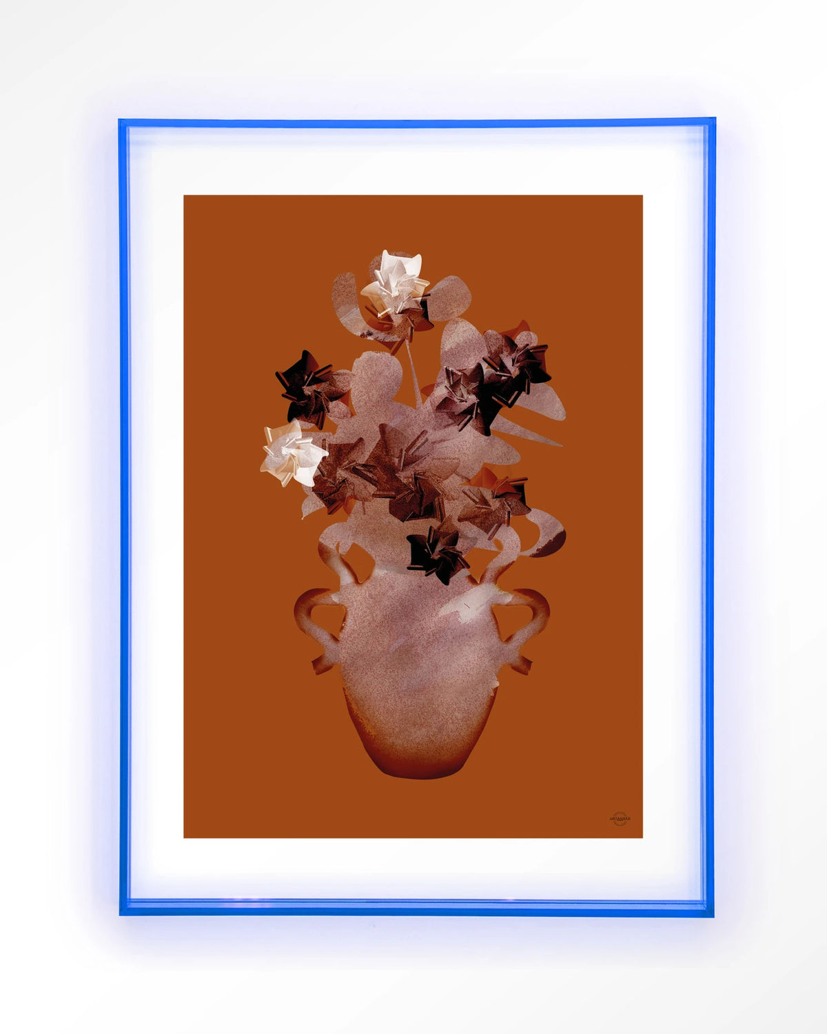 Amphora Flowers – bloemen in terracotta vaas – Art print – Acryl lichtblauw