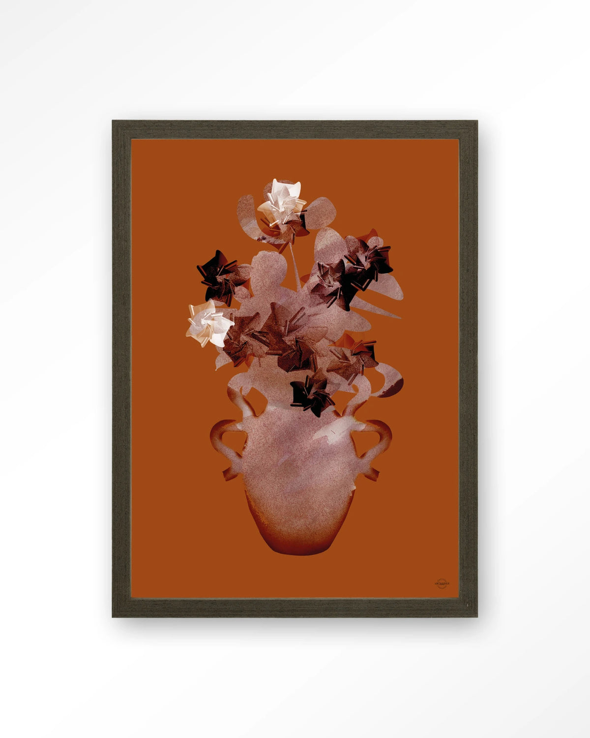 Amphora Flowers – bloemen in terracotta vaas – Art print – Hout donkerbruin