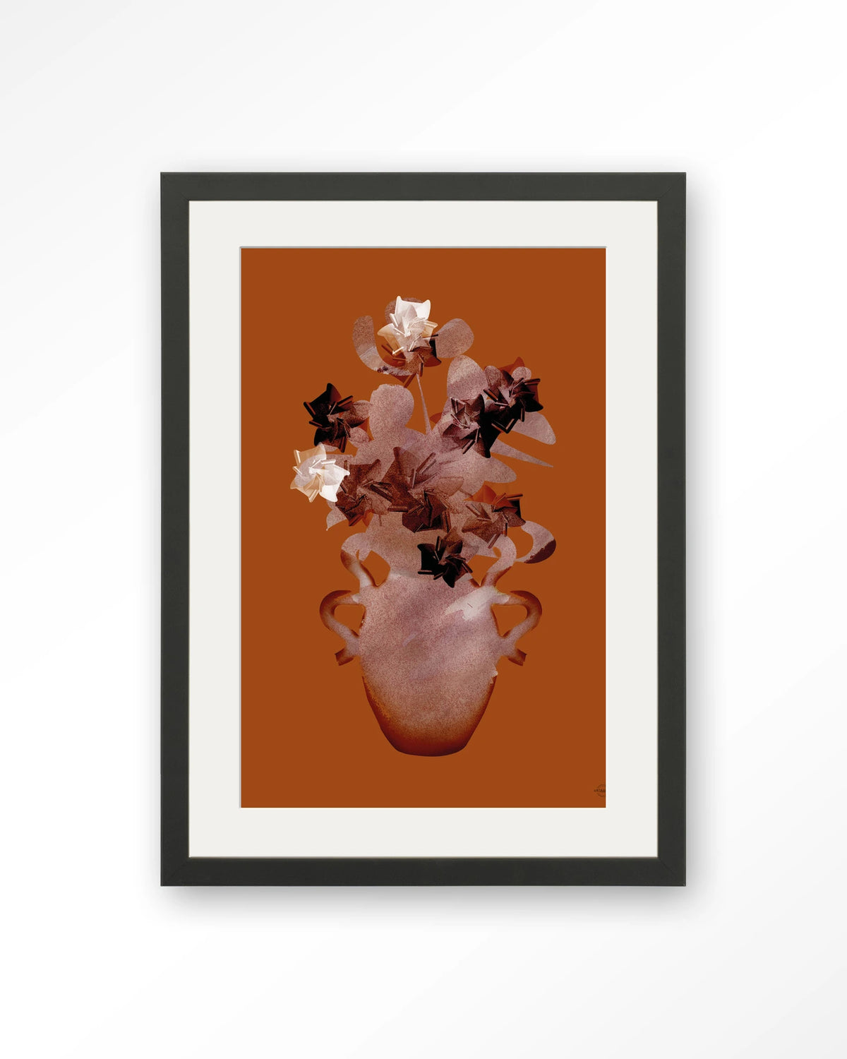 Amphora Flowers – bloemen in terracotta vaas – Art print – Hout zwart + passe-partout